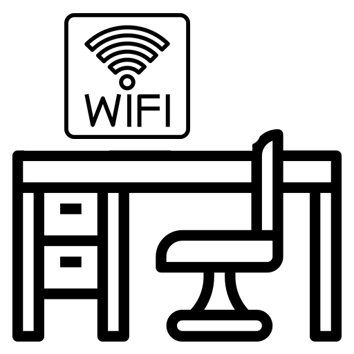 Logo représentant un bureau avec un symbole wifi au-dessus.